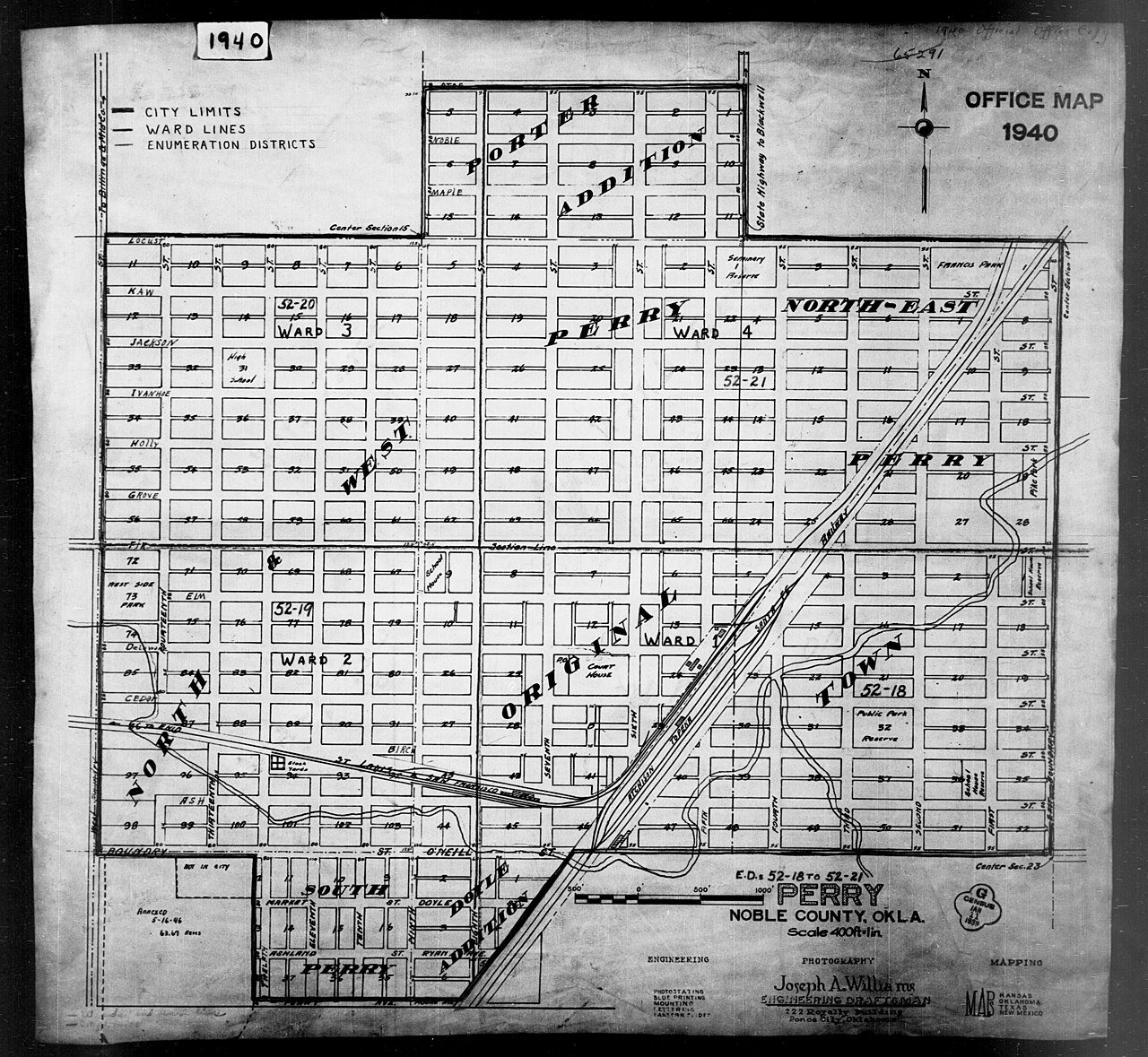 1940 Census Enumeration District Maps - Oklahoma - Noble County - Perry - ED 52-18, ED 52-19, ED 52-20, ED 52-21