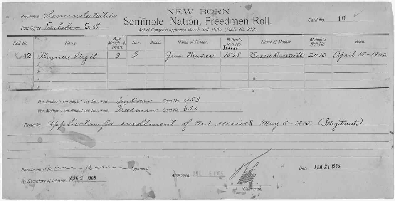 Enrollment for Seminole Census Card 10