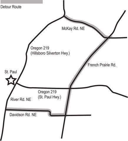 Detour route for Oregon 219 around