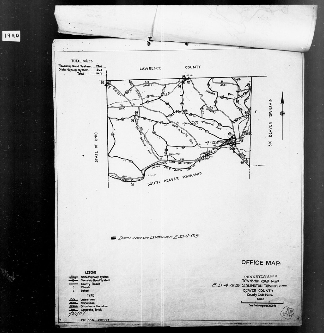 1940 Census Enumeration District Maps - Pennsylvania - Beaver County - Darlington - ED 4-65, ED 4-66