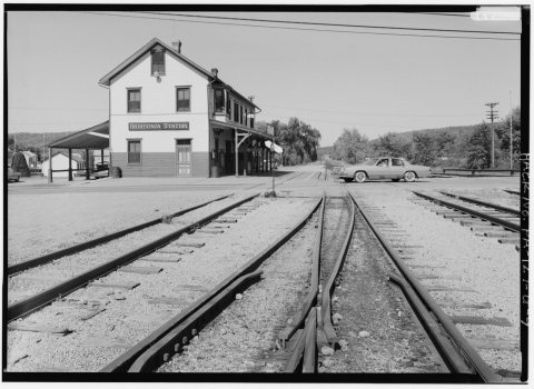 GENERAL VIEW FROM SOUTH, STATION AND ROW - East Broad Top Railroad and Coal Company, Orbisonia Depot, Meadow Street at …