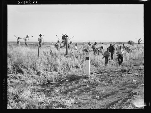 Untitled photo, possibly related to: Near Los Banos, California. Migratory agricultural workers, cotton hoers. Leave fi…