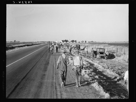 Untitled photo, possibly related to: Near Los Banos, California. Migratory agricultural workers. Cotton hoers. Leave th…