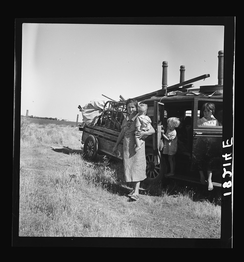 Migrant agricultural labor family. Tenant farmer with six children, refugees from Texas, near Wasco, California. "Peopl…