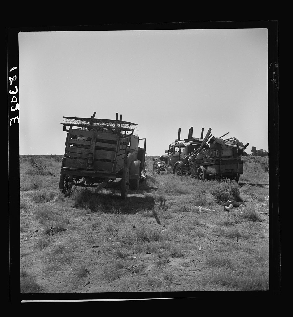 Squatters in the brush near Wasco, California
