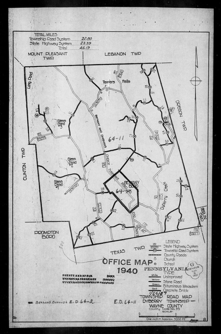 1940 Census Enumeration District Maps - Pennsylvania - Wayne County - Dyberry - ED 64-11