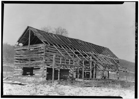 SOUTH AND EAST FACADES, DURING DISMANTLING - Barn, Rural Delivery Route 1