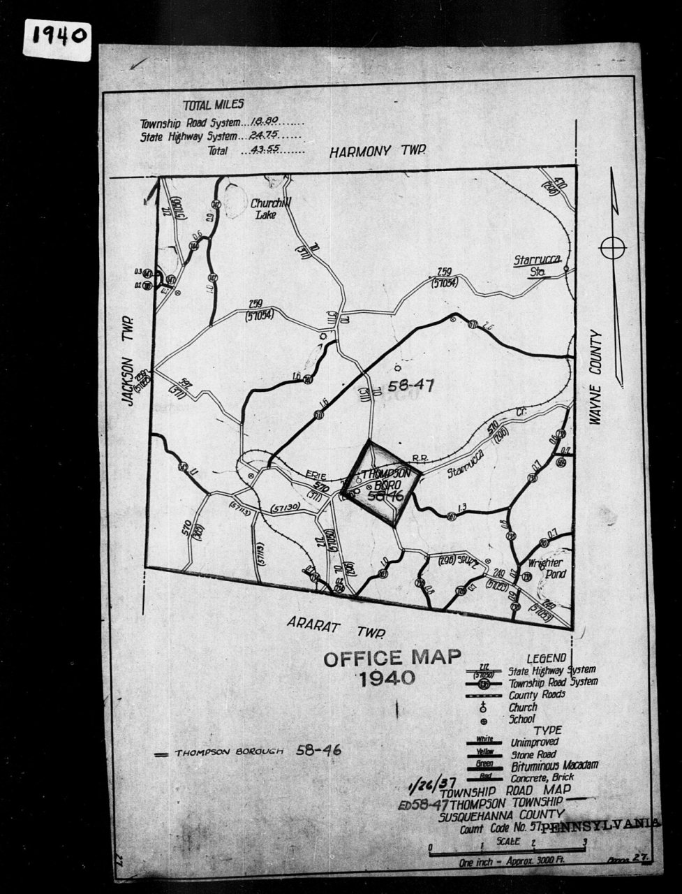 1940 Census Enumeration District Maps - Pennsylvania - Susquehanna County - Thompson - ED 58-46, ED 58-47