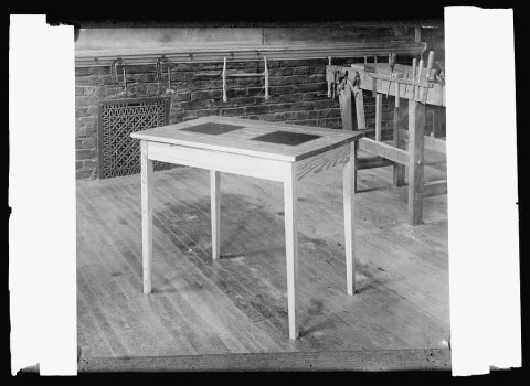 Woodwork, checkerboard table for Y.M.C.A