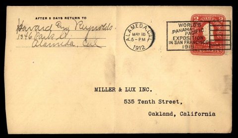 US 1912 California Slogan Panama Pacific Exposition Alameda to Oakland Stationery Cover