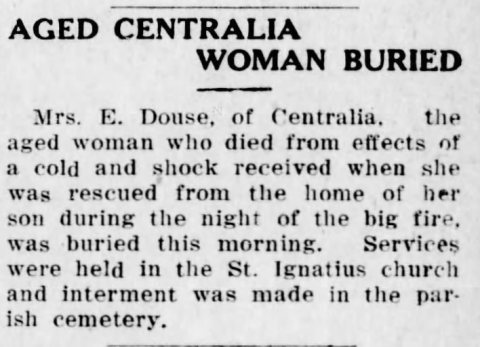 E. Douse (1828-1916) funeral in the Mount Carmel Item of Mount Carmel, Pennsylvania on January 24, 1916