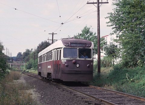 PSTC 9 (Brilliner) appoaching Sharon Hill, PA Station on September 28, 1965