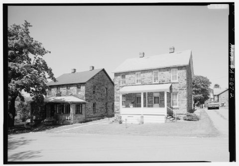 STONE-CONSTRUCTED COMPANY HOUSES ON QUEMAHONING STREET; THESE ARE DOUBLE HOUSES BUILT FOR COMPANY MANAGERS, LOOKING NOR…