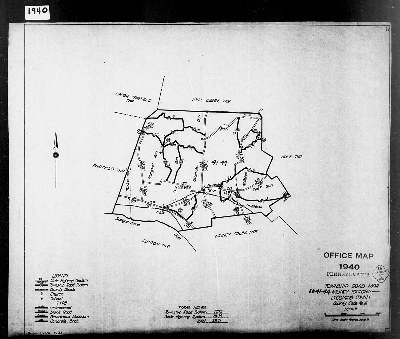 1940 Census Enumeration District Maps - Pennsylvania - Lycoming County - Muncy - ED 41-42, ED 41-43, ED 41-44