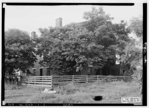 REAR (SOUTH) AND WEST SIDE, SHOWING OLD VAULT AT REAR OF COURT HOUSE - Old Marengo County Courthouse, Cahaba Avenue and…