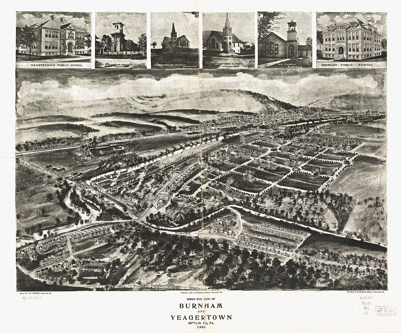 Birds eye view of Burnham and Yeagertown, Mifflin Co., Pa. 1906