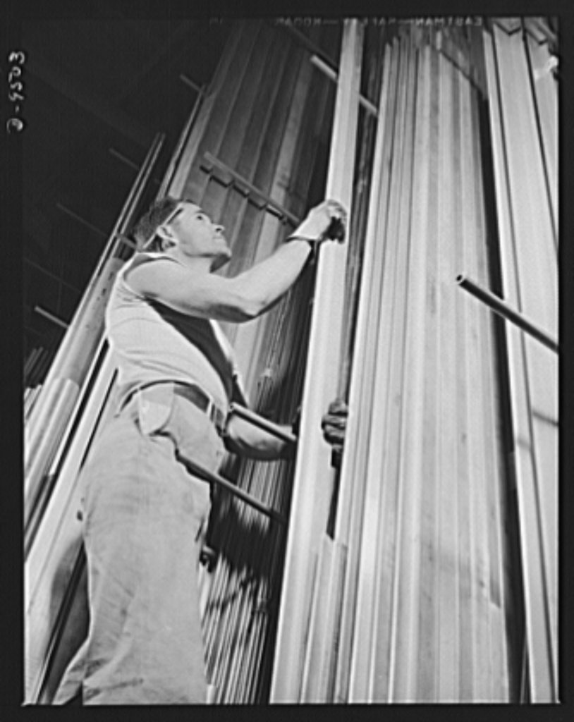 Production. BT-13A ("Valiant") basic trainers. Tubing used in aircraft production at Vultee's Downey, California plant.…
