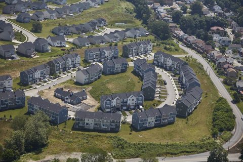 Aerial view of suburban sprawl in the Allegheny County, Pennsylvania, borough of West View, north of Pittsburgh