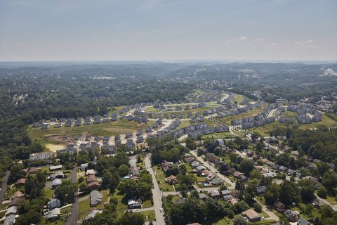 Aerial view of suburban sprawl in the Allegheny County, Pennsylvania, borough of West View, north of Pittsburgh