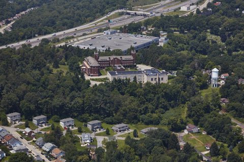 Aerial view of the high-speed Interstate Highway 279 and the adjacent, older and narrower, U.S. 19 heading northwest ou…