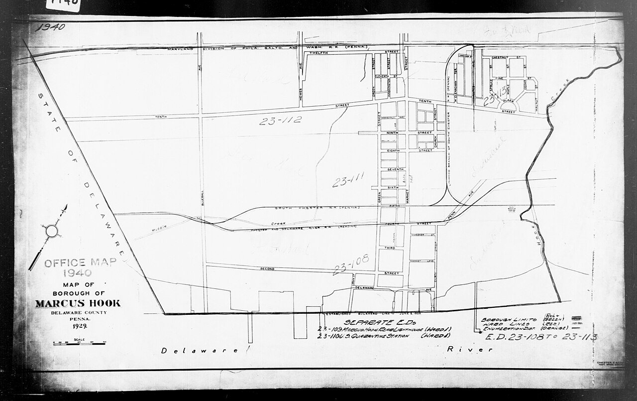 1940 Census Enumeration District Maps - Pennsylvania - Delaware County - Marcus Hook - ED 23-108, ED 23-110, ED 23-111,…