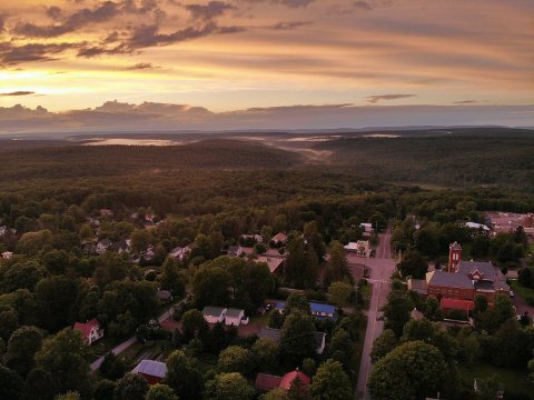 Laporte PA with Worlds End State Park in the Background at sunset June 2019