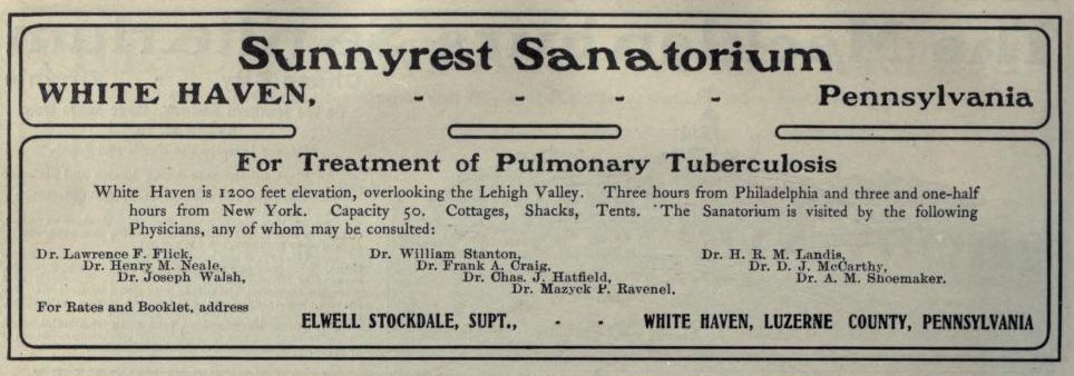 Sunnyrest Sanatorium ("American medical directory", 1906 advert)