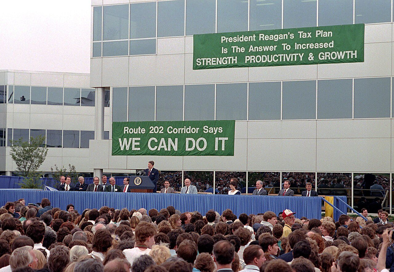 President Ronald Reagan Speaking at The Podium with Arlen Spector and Richard Thornburgh with a View of The Audience Du…