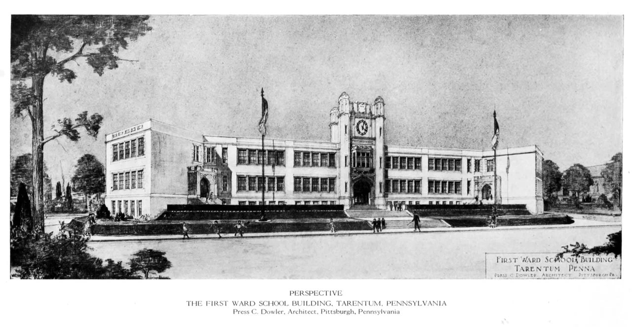 First Ward School Building, Tarentum, Penna., Press C. Dowler, Architect
