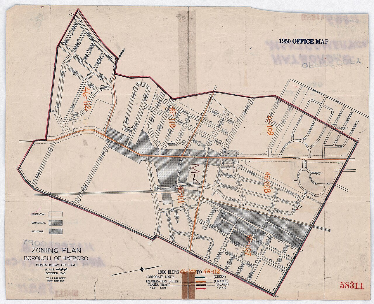1950 Census Enumeration District Maps - Pennsylvania (PA) - Montgomery County - Hatboro - ED 46-107 to 112
