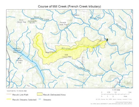 Course of Mill Creek (French Creek tributary)