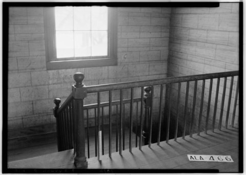 HALL AND STAIR BANISTERS UPSTAIRS - Doctor Glover House, Weaver Road, Weaver, Calhoun County, AL HABS ALA,8-WEAV.V,2-9
