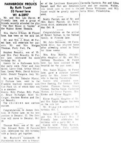 Farmbrook Frolics by Ruth Truett in The Bristol Daily Courier of Bristol, Pennsylvania on October 22, 1956
