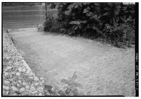 View of historic Second Street brick launch ramp, adjacent to aquatorium - Second Street Launch Ramp, Second Street at …