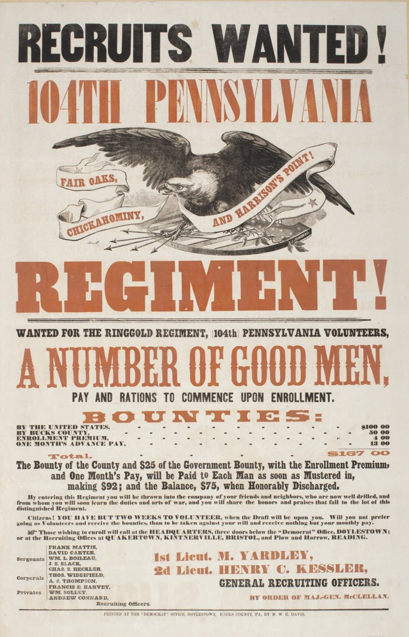 Recruits Wanted for the Ringgold Regiment, 104th Pennsylvania Volunteers