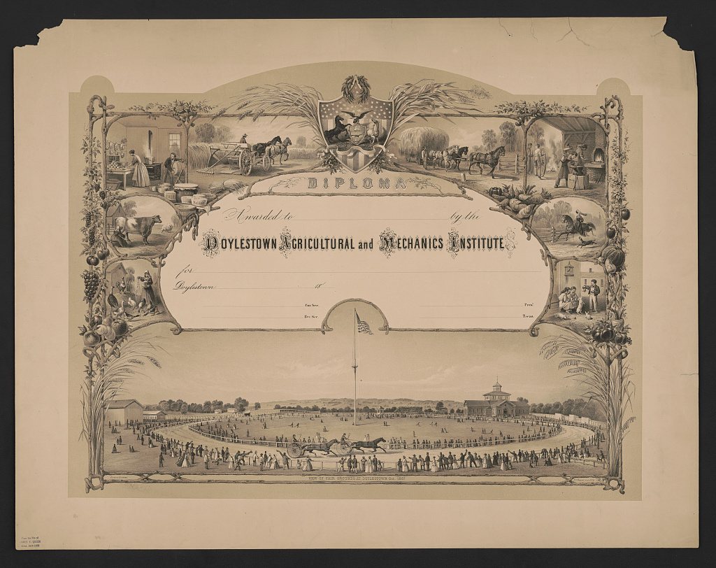 Diploma awarded to (blank) by the Doylestown Agricultural and Mechanics Institute ... - James Queen ; P.S. Duval, Son &…