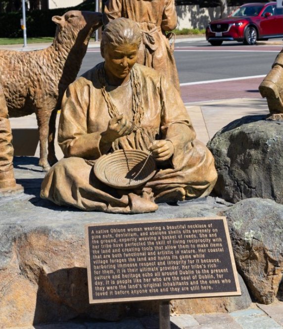 Statue of an Ohlone Elder Weaving a Basket