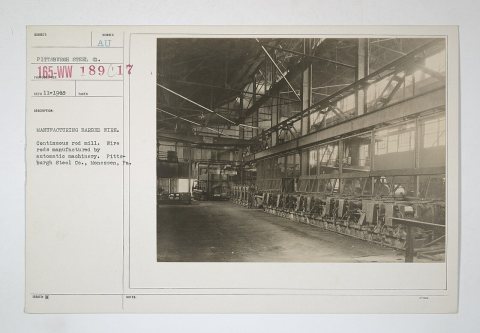 Industries of War - Barbed Wire - MANUFACTURING BARBED WIRE. Continuous rod mill. Wire rods manufactured by automatic m…
