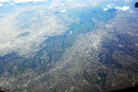 Aerial view looking ENE toward South San Jose Hills and Fullerton, CA