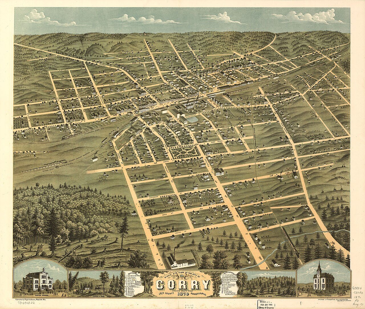 Bird's eye view of the city of Corry, Erie County, Pennsylvania 1870. LOC 73694522