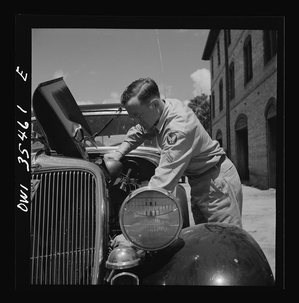 Bowman, South Carolina. Sergeant John Riley of the 25th service group, Air Service Command, on leave at his home. He is…