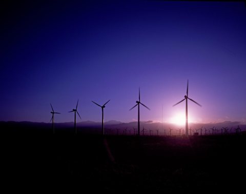 Wind turbines above San Gorgonio Pass, known as Banning Pass, in Riverside County, California