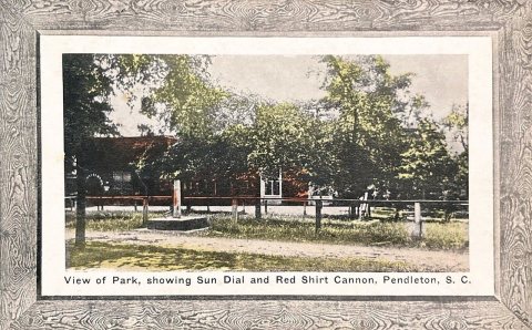 Pendleton - View of Park, showing Sun Dial and Red Shirt Cannon