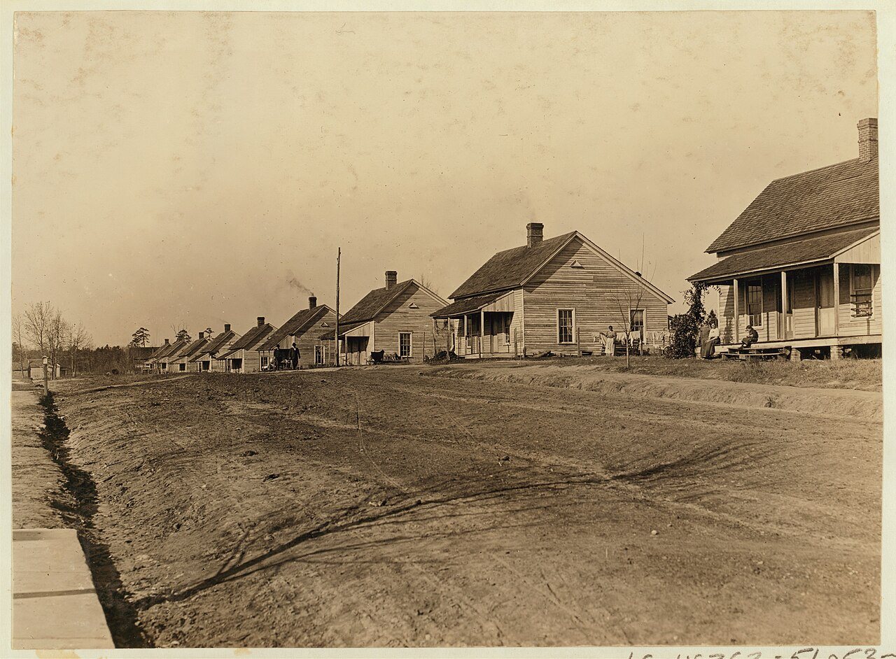 A row of houses of the cotton mill people. Lydia Mills, Clinton, S.C. Witness, Sara R. Hine. Dec. 2, 1908. L.W.H. LOC n…