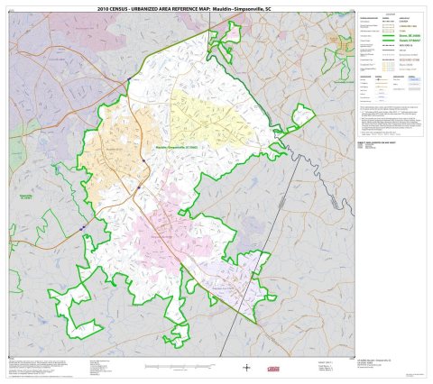 2010 Census Urbanized Area Reference Map for Mauldin--Simpsonville, South Carolina