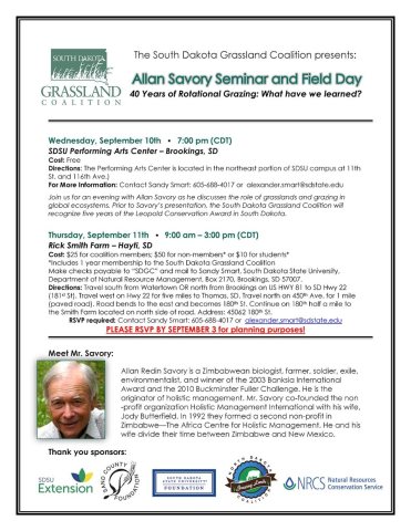 Allan Savory Events- Sept 10 and Sept 11, 2014, Brookings and