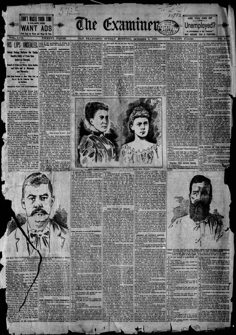 "His Lips Unsealed" George Contant's (Sontag) confession. The San Francisco Examiner Sun Oct 1 1893