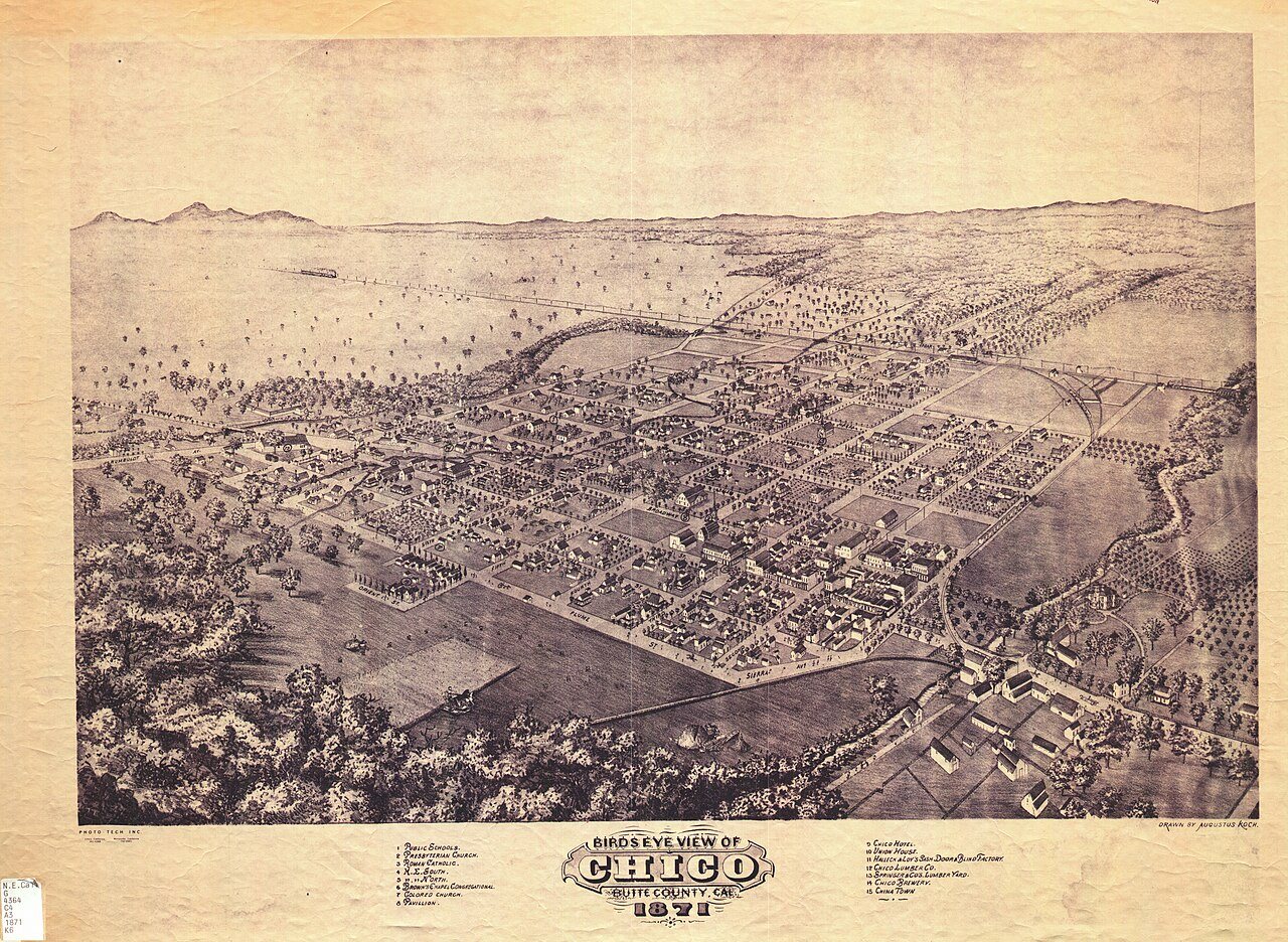Bird's eye view of Chico, Butte County (1871)