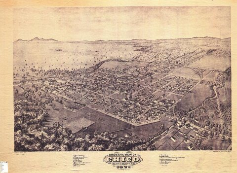 Bird's eye view of Chico, Butte County (1871)