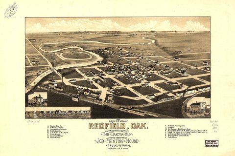 1883 bird's eye view of Redfield, Dak